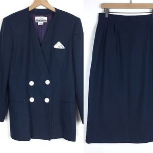 OLEG CASSINI Vintage Suit Jacket Skirt 80s Chic Retro Shoulder Pads Plus Size 14